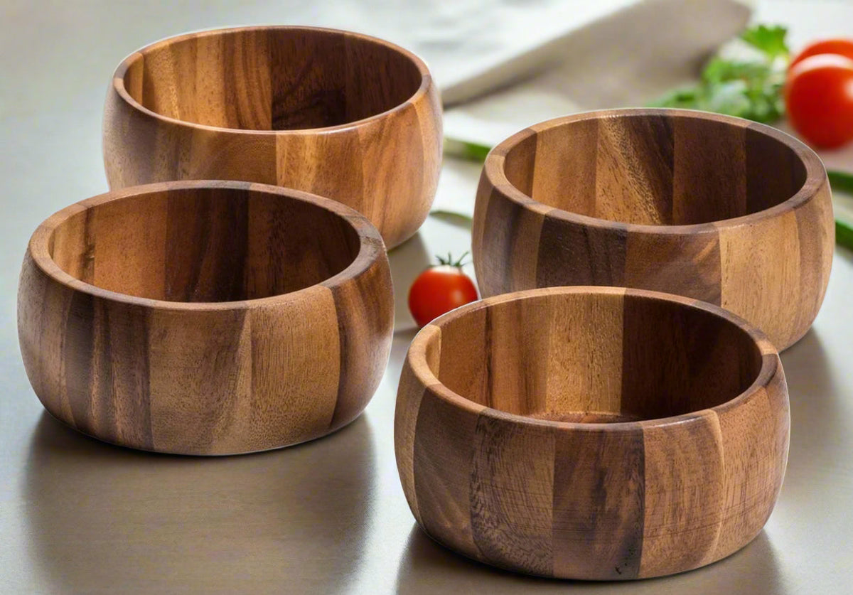 Kalmar Home's exquisite set of 4 Individual Acacia Wood Salad Bowls