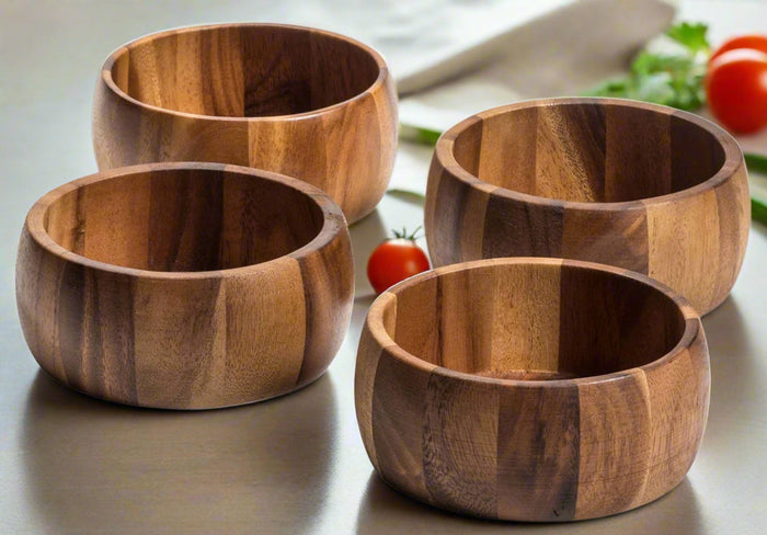 Kalmar Home's exquisite set of 4 Individual Acacia Wood Salad Bowls