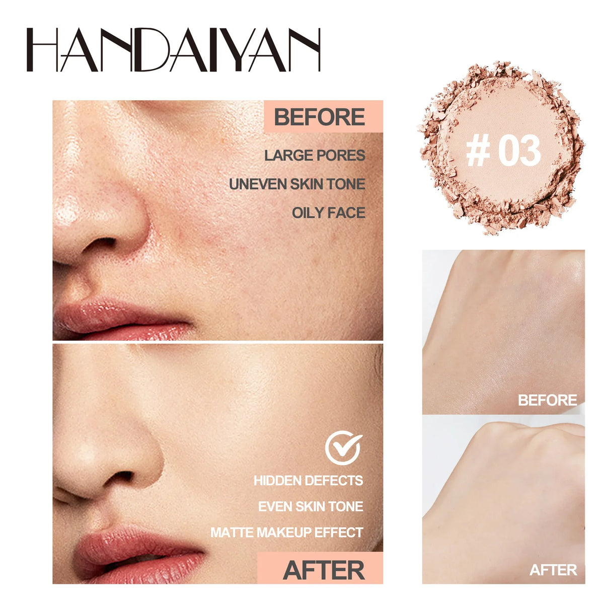8-Color Matte Face Pressed Powder — 24-Hour Oil Control Setting Powder