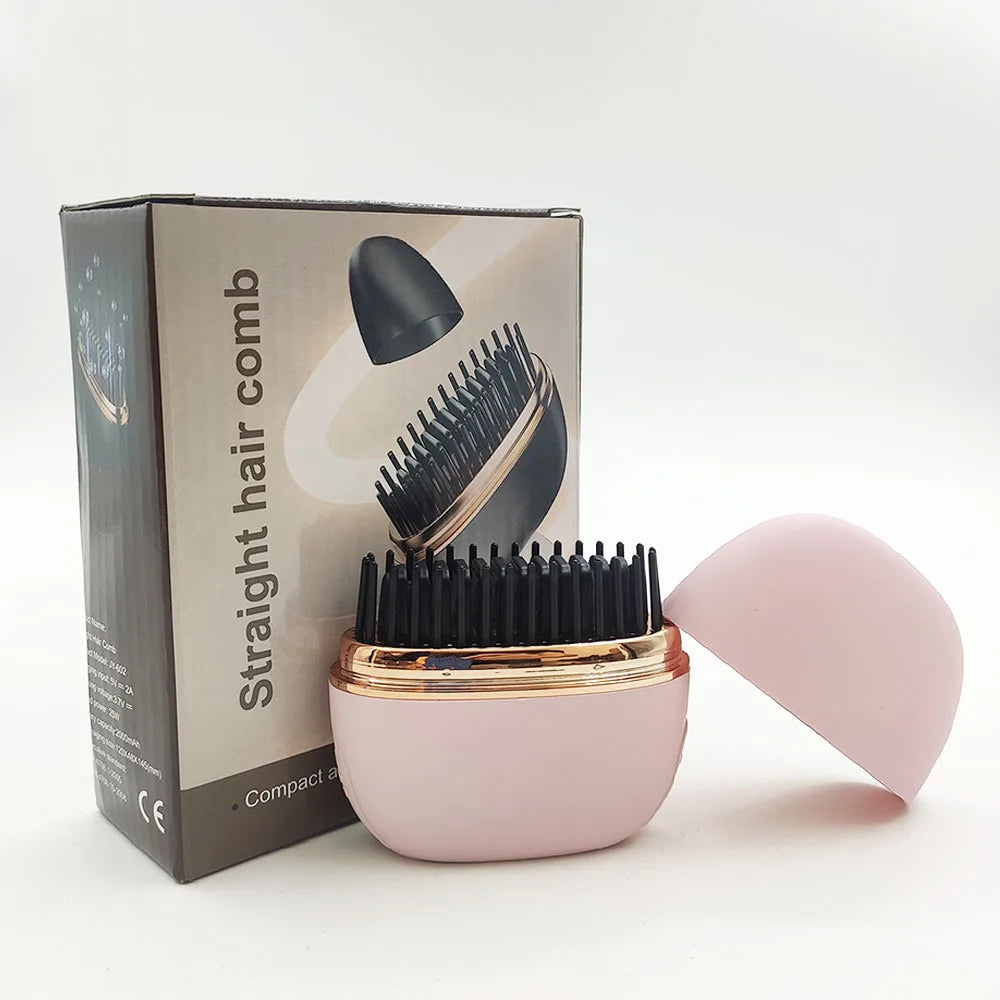 Wireless Hair Straightening Brush — USB Rechargeable | Pink & Black